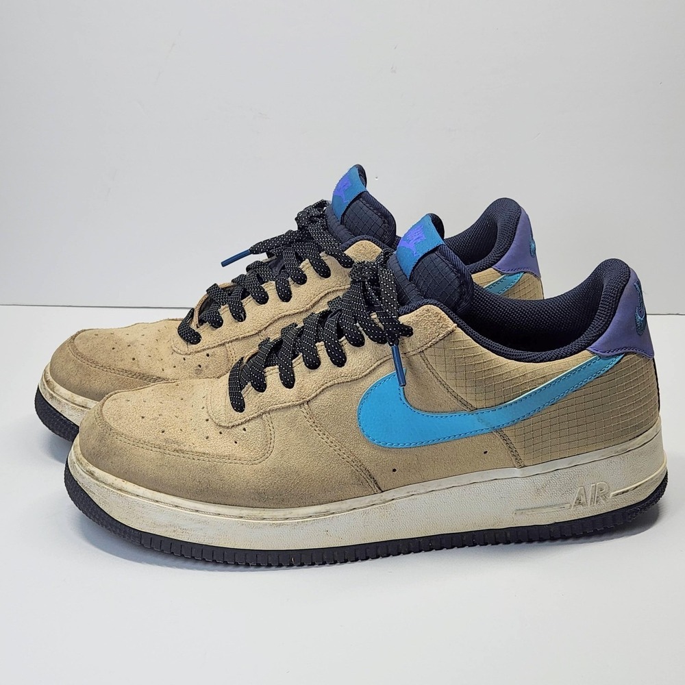Nike Air Force 1 Low Shoes Mens Size 13 Beige Blue Suede Sneakers CD0887-201